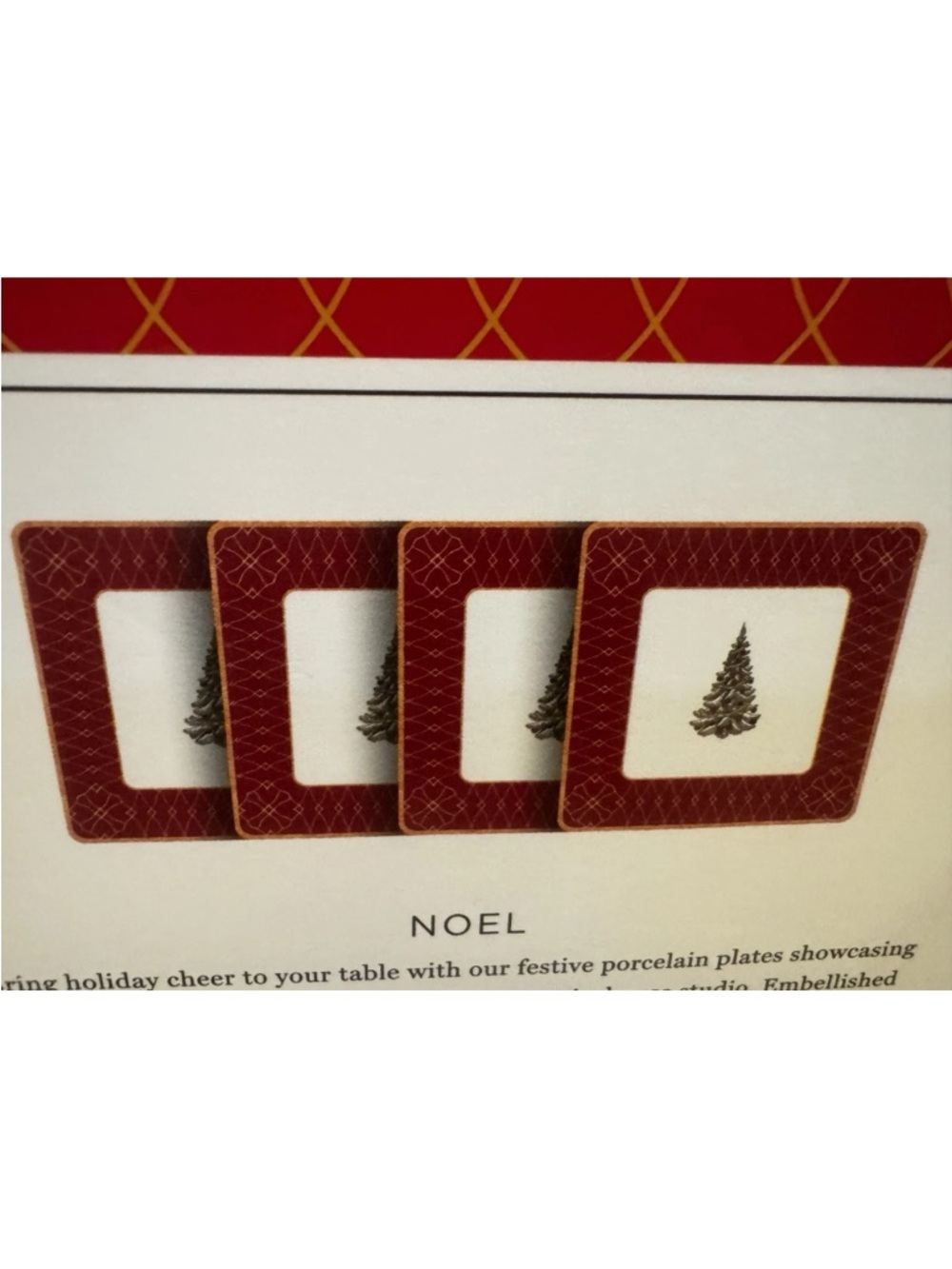 New William Sonoma NOEL Square Appetizer Plates Set 4 Christmas Tree Porcelain